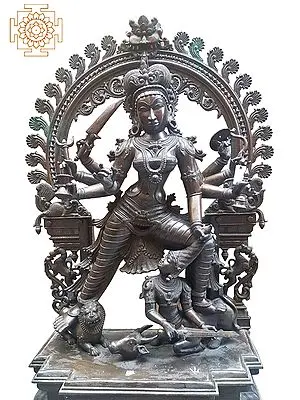 60" Super Large Standing Mahishasura-Mardini (Devi Durga) | Handmade | Madhuchista Vidhana (Lost-Wax) | Panchaloha Bronze from Swamimalai