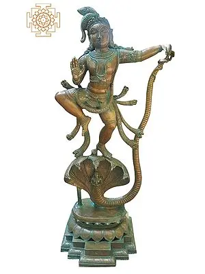 60" Super Large Lord Kalinga Krishna Dancing on Kaliya Serpant | Handmade | Madhuchista Vidhana (Lost-Wax) | Panchaloha Bronze from Swamimalai