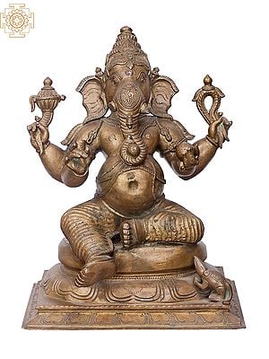 14" Sitting Ganesha | Handmade | Madhuchista Vidhana (Lost-Wax) | Panchaloha Bronze from Swamimalai