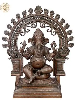 21" Sitting Ganesha with Big Arch  | Handmade | Madhuchista Vidhana (Lost-Wax) | Panchaloha Bronze from Swamimalai