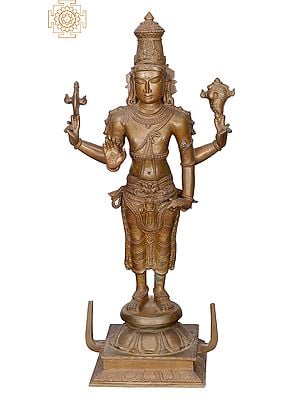 16" Vishnu | Handmade | Madhuchista Vidhana (Lost-Wax) | Panchaloha Bronze from Swamimalai