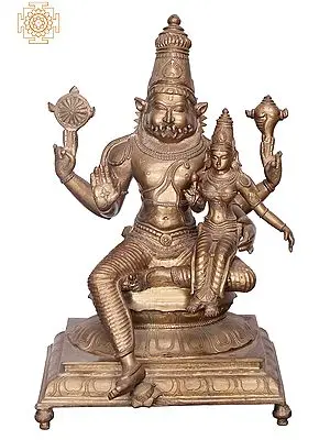 16" Bhagawan Narasimha with Lakshmi Ji | Handmade | Madhuchista Vidhana (Lost-Wax) | Panchaloha Bronze from Swamimalai