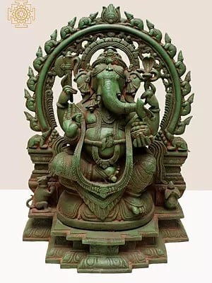 18" Sitting Lord Ganesha Ji With Temple Arch in Brass | Handmade | Made In India