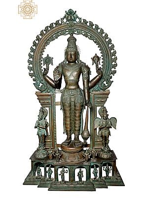 62" Super Large Perumal with Garuda and Hanuman | Handmade | Madhuchista Vidhana (Lost-Wax) | Panchaloha Bronze from Swamimalai (Shipped by Sea)