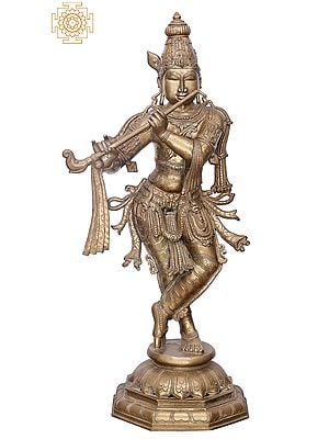 31" Large Standing Krishna | Handmade | Madhuchista Vidhana (Lost-Wax) | Panchaloha Bronze from Swamimalai