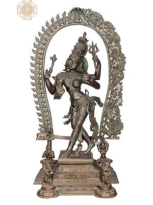 34" Large Ardhanarishvara | Handmade | Madhuchista Vidhana (Lost-Wax) | Panchaloha Bronze from Swamimalai
