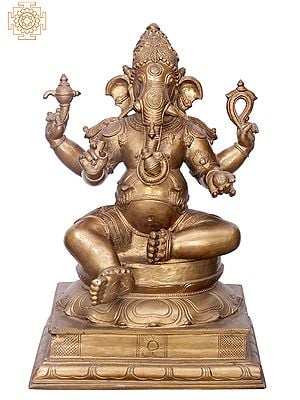 18" Handmade Sitting Ganesha Panchaloha Bronze Sculpture from Swamimalai