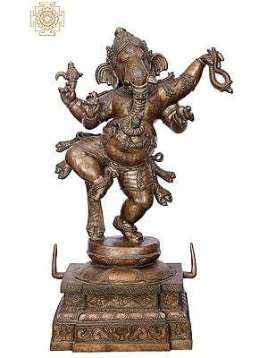30" Dancing Ganesha | Handmade | Madhuchista Vidhana (Lost-Wax) | Panchaloha Bronze from Swamimalai