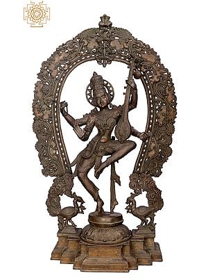 35" Large Dancing Saraswati | Handmade | Madhuchista Vidhana (Lost-Wax) | Panchaloha Bronze from Swamimalai