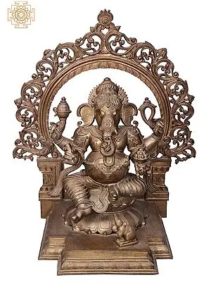 38" Large Ganesha with Designer Arch | Handmade | Madhuchista Vidhana (Lost-Wax) | Panchaloha Bronze from Swamimalai