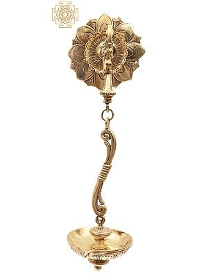14" Superfine Wall Mounted Designer Lamp with Hanging Wick in Brass | Handmade | Made in India