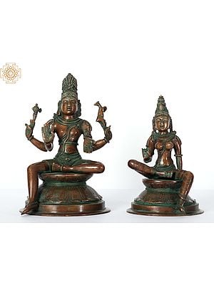 9" Seated Shiva Parvati Handmade Brass Statue | Made In India