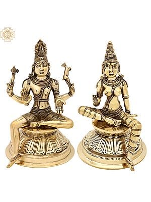 9" Seated Pashupatinath And Parvati  In Brass | Handmade | Made In India