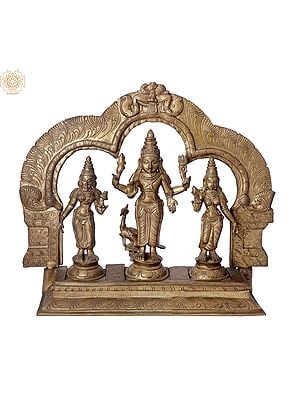 13" Karttikeya with Devasena and Valli (Murugan) Bronze Set | Madhuchista Vidhana (Lost-Wax) | Panchaloha Bronze from Swamimalai