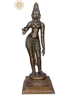 42" Large Sivagami (Goddess Uma) | Handmade | Madhuchista Vidhana (Lost-Wax) | Panchaloha Bronze from Swamimalai