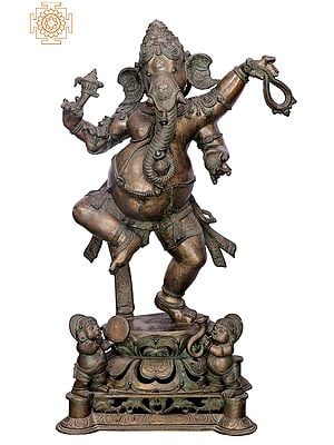 33" Large Dancing Ganesha | Handmade | Madhuchista Vidhana (Lost-Wax) | Panchaloha Bronze from Swamimalai