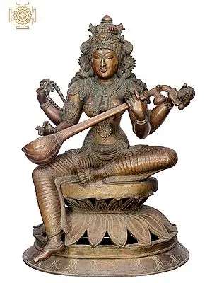 25" Devi Saraswati | Handmade | Madhuchista Vidhana (Lost-Wax) | Panchaloha Bronze from Swamimalai