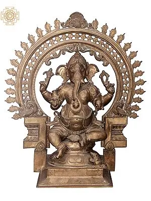19" Bhagawan Ganesha with Designer Big Arch | Handmade | Madhuchista Vidhana (Lost-Wax) | Panchaloha Bronze from Swamimalai