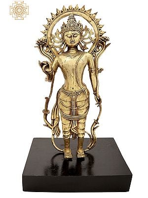 15" Standing Contemplative Padmapani Avalokiteshvara in Brass | Handmade | Made In India