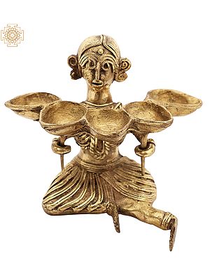 3" Lady Holding A Wicks In Her Hand In Brass | Handmade | Made In India