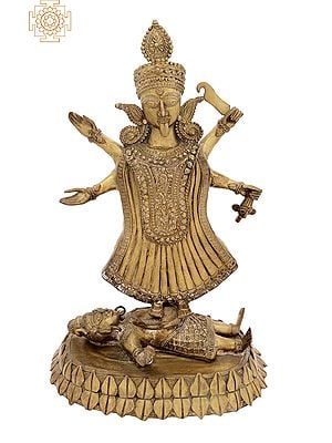 12" Dakshineshwar Chaturbhujadharini Kali in Brass | Handmade | Made In India