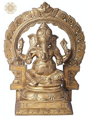 9" Sitting Bhagawan Ganesha with Arch | Handmade | Madhuchista Vidhana (Lost-Wax) | Panchaloha Bronze from Swamimalai