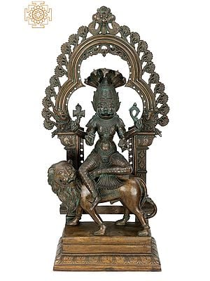 30" Devi Pratyangira (Atharvana Bhadrakali) with Kirtimukha Prabhavali | Handmade | Madhuchista Vidhana (Lost-Wax) | Panchaloha Bronze from Swamimalai