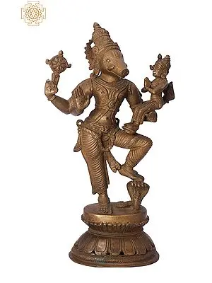 10" Standing Bhagawan Varaha with Bhudevi | Handmade | Madhuchista Vidhana (Lost-Wax) | Panchaloha Bronze from Swamimalai