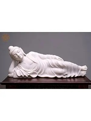 30" White Marble Sleeping Buddha | Handmade | Reclining Buddha Sculpture | Home Decoration