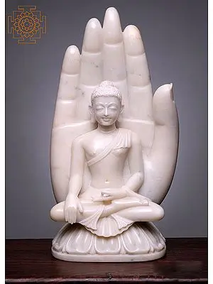 24" Buddha in Hand | Handmade | White Marble buddha | Buddha Seated in Blessing Hand