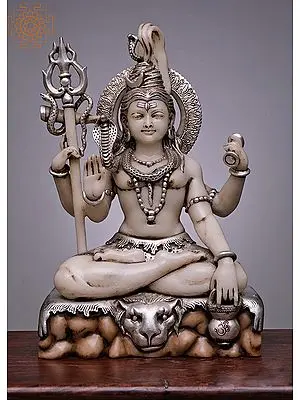 24" Lord Shiva Seated on Mount Kailasha | Handmade | White Marble Statue | Shiva Statue