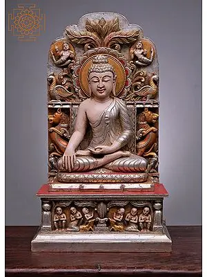 25" Lord Buddha on Sinhasan | Handmade | Marble Buddha Statue | Buddha Statue
