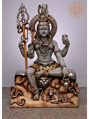 36" Large Lord Shiva Seated on Rock | Handmade | Marble Shiva Statue | Shiva | Rudra | Shankara | Mahadeva