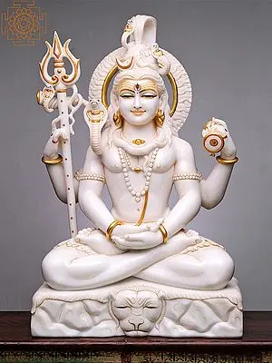 39" Large Shiva Seated on Mount Kailasha | Handmade | White Marble Shiva Statue | Mahadeva | Rudra | Shankara | Adiyogi | Mahayogi