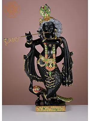 24" Lord Krishna Black | Handmade | Marble Krishna Statue| Flute Playing Krishna