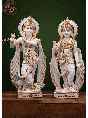 36" Large Radha Krishna Statue | Handmade | White Marble Radha Krishna Murti | Radha Krishna Moorti | Radha Krishna Idol | Lord Radha Krishna Statue