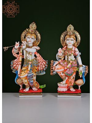 24" Radha Krishna Statue | Handmade | White Marble Radha Krishna Murti | Radha Krishna Moorti | Radha Krishna Idol | Lord Radha Krishna Statue