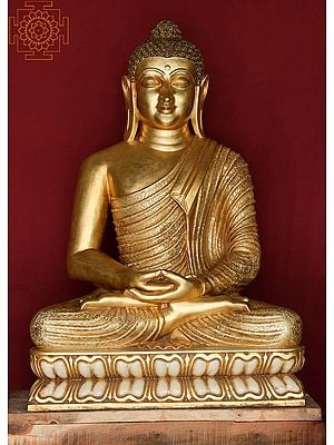48" Large Golden Buddha Sitting on Pedestal | Handmade | Marble Buddha Statue | Buddha Home Decorative Buddha Statue | Buddha Statue