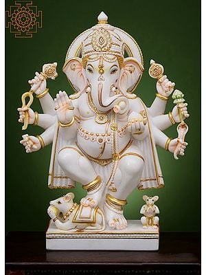32" Large Standing Ashirwad Ganesha | Handmade | White Marble Ganesh | Ganpati | Vinayak