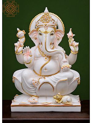 24" Lord Ganesha Statue | Handmade | White Marble Ganesha | idols Ganesha Murti |Vinayak | Ganpati