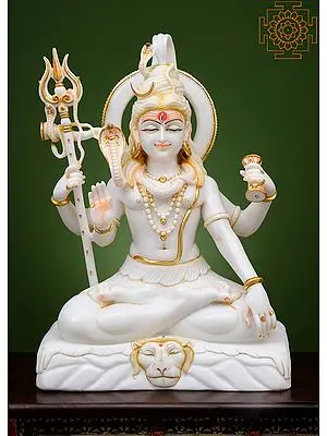 28" Lord Shiva Seated on Mount Kailasha | Handmade | White Marble Shiva Statue | Mahadev Statue| Shiva | Shankara | Shankara