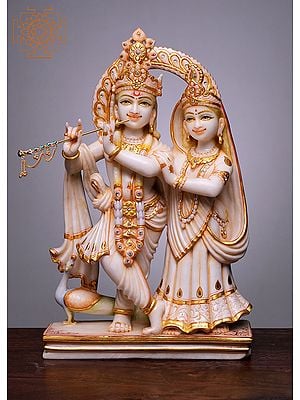 18" Radha Krishna Statue | Handmade | White Marble Radha Krishna Murti | Radha Krishna Moorti | Radha Krishna Idol