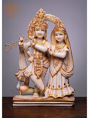 18" Radha Krishna Statue | Handmade | White Marble Radha Krishna Murti | Radha Krishna Moorti | Radha Krishna Idol