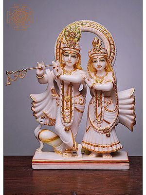 15" Radha Krishna Statue | Handmade | White Marble Radha Krishna Murti | Radha Krishna Jugal Jodi | Radha Krishna Idol