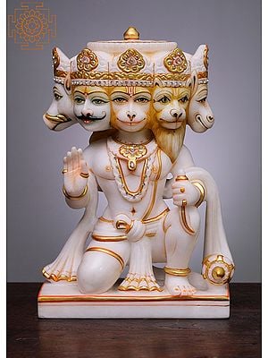 12" Panchamukhi Hanuman Statue for Home | White Marble Panchmukhi Hanuman Statue | Panchmukhi Statue