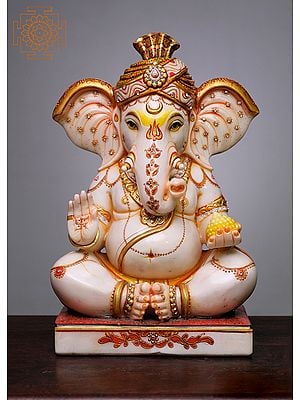15" Appu Ganesha Statue | Handmade | White Marble Ganesha Statue | Ganesh Idol | Vinayak | Ganpati