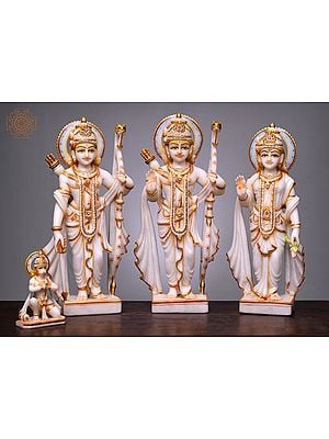 18" Rama Darbar Statue | Handmade | White Marble Rama Darbar Statue | Big Ram Ji Family Statue | Lord Rama Laxman Sita & Hanuman Idol Indian Art | Ram Parivar | Family Figurine Temple
