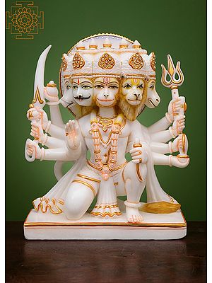 15" Panchamukhi Hanuman Ji in Abhaya Mudra | Handmade | White Marble Panchamukhi Hanuman Statue | Panchamukhi Anjaneya