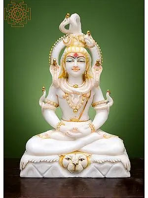 18" Lord Shiva Seated on Mount Kailasha | Handmade | White Marble Shiva Statue | Mahadev Statue| Shiva | Shankara | Shankara