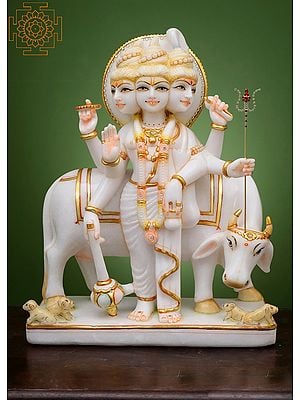 18" Lord Trimukhi Dattatreya Statue | Handmade | White Marble Dattatreya Statue | Dattatreya Idol | Dattatreya Sculpture